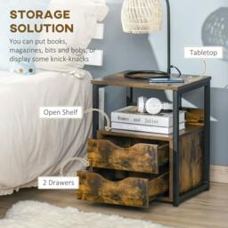 Rackhams Industrial Side Table with Drawer, Sofa Table, Bedside Cabinet with Storage Shelf, Slim Nightstand for Living Room, Bedroom, Rustic Brown - thumbnail 4
