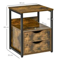 Rackhams Industrial Side Table with Drawer, Sofa Table, Bedside Cabinet with Storage Shelf, Slim Nightstand for Living Room, Bedroom, Rustic Brown - thumbnail 3