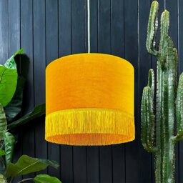"Rackhams Butterscotch Velvet Lampshade With Copper Foil Lining and Fringing - Ceiling Pendant / Arc Lamp - 70cm Diameter x 30cm Height / (27"" x 12"")" - thumbnail 3