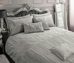 Rackhams Marini Crinkle Sequin Pleated Duvet Cover & Pillowcase Set - Silver - Double - thumbnail 1