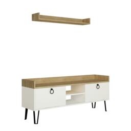 Rackhams Keday Modern TV Unit Multimedia Centre Oak with Wall Shelf Unit 140cm - Anthracite - thumbnail 3