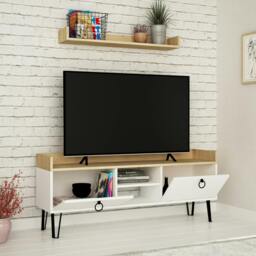Rackhams Keday Modern TV Unit Multimedia Centre Oak with Wall Shelf Unit 140cm - Anthracite - thumbnail 4
