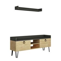 Rackhams Keday Modern TV Unit Multimedia Centre Oak with Wall Shelf Unit 140cm - Anthracite - thumbnail 5
