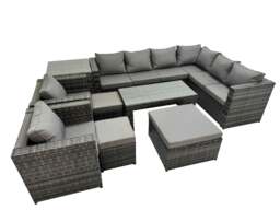 Rackhams Outdoor Rattan Oblong Coffee Table Corner Sofa Sets Garden Furniture Set with 2 Chairs 3 Stools Side Table Dark Grey Mixed - thumbnail 1