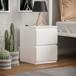 Rackhams Carlton 2 Drawer Bedside Table Cabinet in Matt White - White - thumbnail 2