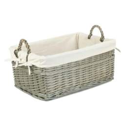 Rackhams Shallow Cotton Lined Antique Wash Wicker Storage Basket - Medium - thumbnail 4