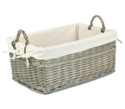 Rackhams Shallow Cotton Lined Antique Wash Wicker Storage Basket - Medium - thumbnail 1