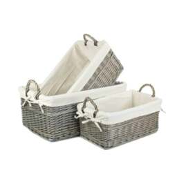Rackhams Shallow Cotton Lined Antique Wash Wicker Storage Basket - Medium - thumbnail 2