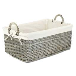 Rackhams Shallow Cotton Lined Antique Wash Wicker Storage Basket - Medium - thumbnail 3