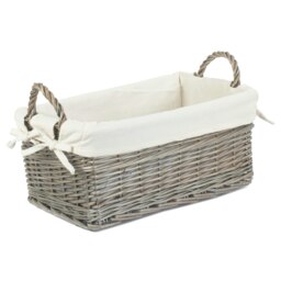 Rackhams Shallow Cotton Lined Antique Wash Wicker Storage Basket - Medium - thumbnail 6