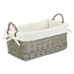 Rackhams Shallow Cotton Lined Antique Wash Wicker Storage Basket - Medium - thumbnail 5