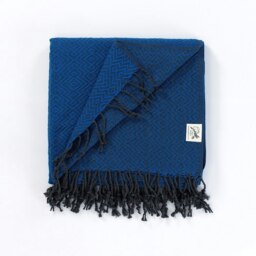 Rackhams Rumeli Cotton Throw Blanket, HAND-LOOMED - Cobalt Blue on Grey