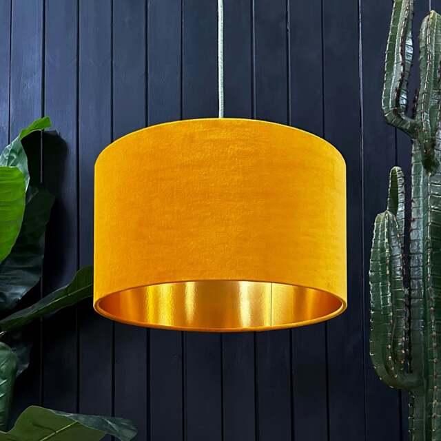 "Rackhams Butterscotch Velvet Lampshade With Gold Foil Lining - 50cm Diameter x 20cm Height / (20"" x 8"")" - image 1