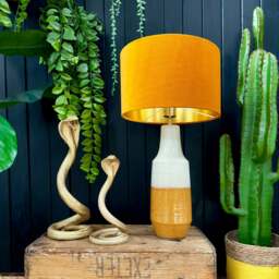 "Rackhams Butterscotch Velvet Lampshade With Gold Foil Lining - 50cm Diameter x 20cm Height / (20"" x 8"")" - thumbnail 2