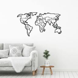 Rackhams Modern Metal Wall Art World Map Theme Home Ornament Decorative Minimalist Design Hanging Wall Sculpture, Black - Metal - Black - thumbnail 2