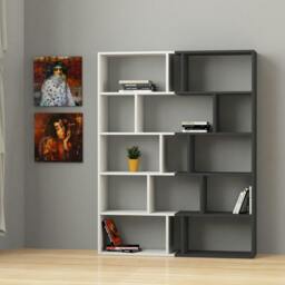 Rackhams Tapi Modern Tall Bookcase Wall Mounted Set of 2 with 5 Tiers and 15 Compartments Anthracite Grey 124 x 29 x 159 cm - Anthracite Grey - thumbnail 2
