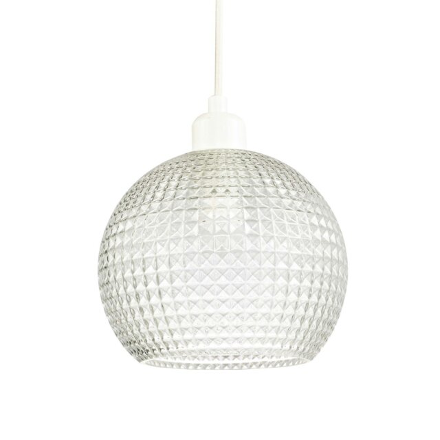 Rackhams Modern Spherical Clear Glass Pendant Light Shade with Square Diamond Ridges - image 1