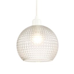 Rackhams Modern Spherical Clear Glass Pendant Light Shade with Square Diamond Ridges - thumbnail 4