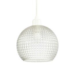 Rackhams Modern Spherical Clear Glass Pendant Light Shade with Square Diamond Ridges