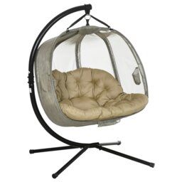 Rackhams Double Hanging Egg Chair 2 Seaters Swing Hammock w/ Cushion, Brown - Grey - thumbnail 2