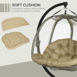 Rackhams Double Hanging Egg Chair 2 Seaters Swing Hammock w/ Cushion, Brown - Grey - thumbnail 5
