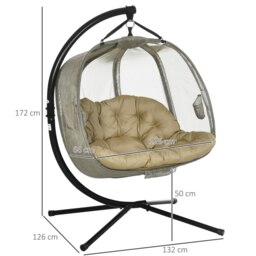 Rackhams Double Hanging Egg Chair 2 Seaters Swing Hammock w/ Cushion, Brown - Grey - thumbnail 6