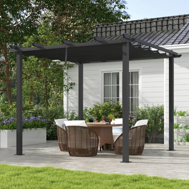 Rackhams 3 x 3(m) Aluminium Pergola with Retractable Roof, Garden Gazebo Canopy - Dark Grey - Aluminium, Polyester - 297L x 297W x 237Hcm - image 1