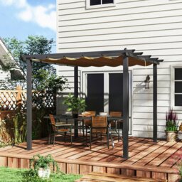 Rackhams 3 x 3(m) Aluminium Pergola with Retractable Roof, Garden Gazebo Canopy - Dark Grey - Aluminium, Polyester - 297L x 297W x 237Hcm - thumbnail 6