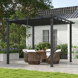 Rackhams 3 x 3(m) Aluminium Pergola with Retractable Roof, Garden Gazebo Canopy - Dark Grey - Aluminium, Polyester - 297L x 297W x 237Hcm - thumbnail 1