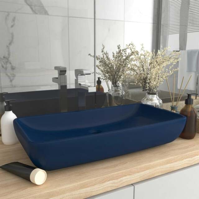 Rackhams Luxury Basin Rectangular Matt Dark Blue 71x38 cm Ceramic