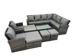 Rackhams Rattan Garden Outdoor Furniture Set 12 Seater Garden Sofa Coffee Table Set with Chair 4 Footstools Dark Grey Mixed - thumbnail 1