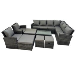 Rackhams Rattan Garden Outdoor Furniture Set 12 Seater Garden Sofa Coffee Table Set with Chair 4 Footstools Dark Grey Mixed - thumbnail 2