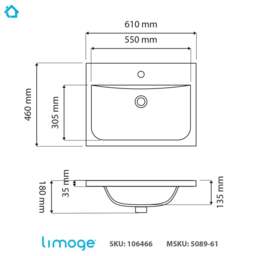 Rackhams 5089 Ceramic 61cm Thin-Edge Inset Basin with Dipped Bowl - White - Ceramic - 61cm - thumbnail 3