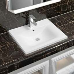 Rackhams 5089 Ceramic 61cm Thin-Edge Inset Basin with Dipped Bowl - White - Ceramic - 61cm