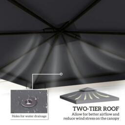 Rackhams 3(m) Gazebo Top Cover Double Tier Canopy Replacement Pavilion Roof Deep Grey - thumbnail 4