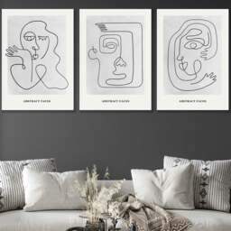 Rackhams Picasso Style Grey Abstract Faces Framed Wall Art Prints - 30x42cm (A3) - Light Walnut - thumbnail 2