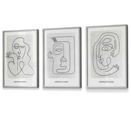 Rackhams Picasso Style Grey Abstract Faces Framed Wall Art Prints - 30x42cm (A3) - Light Walnut - thumbnail 6
