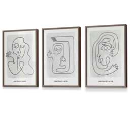 Rackhams Picasso Style Grey Abstract Faces Framed Wall Art Prints - 30x42cm (A3) - Light Walnut - thumbnail 1