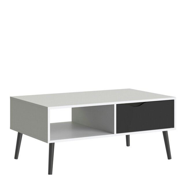 Rackhams Oslo Coffee Table 1 Drawer 1 Shelf in White and Black Matt - White and Black - White - 60.2 - image 1