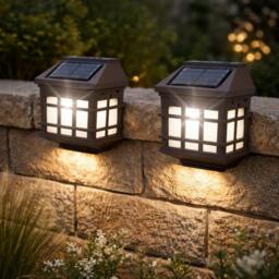 Rackhams Pack of 2 Solar Fence Lights – Lantern Style LED Wall Lights - thumbnail 2