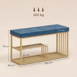 Rackhams Shoe Storage Bench with Seat Cushion Tufted Shoe Rack Bench - Dark Blue - thumbnail 3