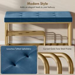 Rackhams Shoe Storage Bench with Seat Cushion Tufted Shoe Rack Bench - Dark Blue - thumbnail 4