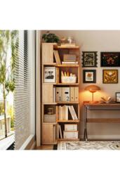 Rackhams 6/5/4-Tier L-shaped Corner Bookshelf Wooden Storage Rack Bookcase Holder Organizer - Natural - L - thumbnail 3