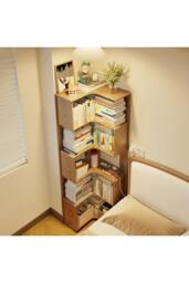 Rackhams 6/5/4-Tier L-shaped Corner Bookshelf Wooden Storage Rack Bookcase Holder Organizer - Natural - L - thumbnail 6