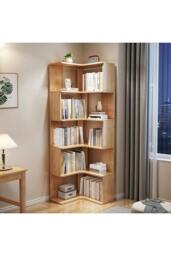 Rackhams 6/5/4-Tier L-shaped Corner Bookshelf Wooden Storage Rack Bookcase Holder Organizer - Natural - L - thumbnail 5