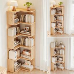 Rackhams 6/5/4-Tier L-shaped Corner Bookshelf Wooden Storage Rack Bookcase Holder Organizer - Natural - L - thumbnail 4