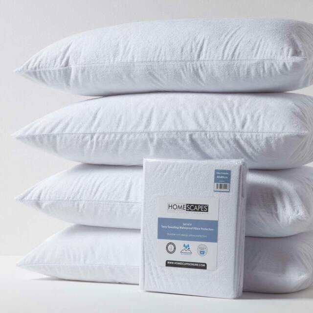 Rackhams Terry Towelling Waterproof Pillow Protectors Pack of 4 - 40 x 80 cm