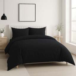 Rackhams Luxury 200TC Duvet Cover And Pillowcase/s Set Bed Linen - Double - Black - thumbnail 1