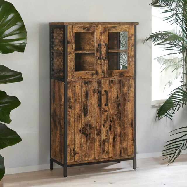 Rackhams Multipurpose Kitchen Sideboard Buffet Cabinet With Doors Rustic Brown - image 1