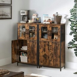 Rackhams Multipurpose Kitchen Sideboard Buffet Cabinet With Doors Rustic Brown - thumbnail 5